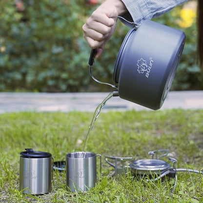 Bulin 2.2L Camping Kettle Set with 2 Cups Lightweight Aluminum Camp Tea Coffee Pot with 2 Stainless Steel Cups for Outdoor Camping Cookware Hiking Backpacking Kitchen Campfire and Picnic, Carrying Bag