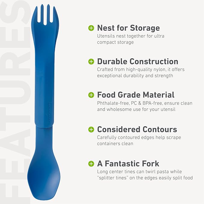﻿GoBites Duo and Bio Duo Travel Silverware, Full Size Portable Fork & Spoon, Reusable Utensil Set, PC and BPA-free, Food-Safe Nylon or Plant-Based Resin, ﻿Extended - 9.1” X 1.6”