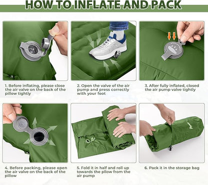 Camping Sleeping Pads Extra Thick,76.7x26x5'' Self Inflating Camping Pad with Pillow Built-in Pump,Ultralight Sleeping Mat for Single,Super Portable Camping Air Mattress for Hiking,Picnic(Army Green)