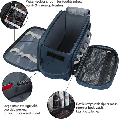 Buruis Extra Large Toiletry Bag for Men, Travel Toiletry Organizer Dopp Kit Water-resistant Shaving Bags, PU Leather Cosmetic Bathroom Shower Bag for Toiletries, Grooming, Accessories (Blue)