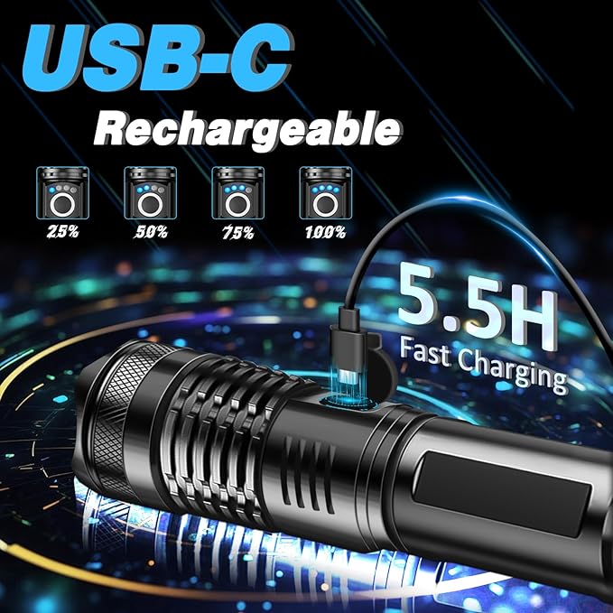 ISUNMEA Rechargeable Strong Flashlight, Zoomable LED Powerful Flashlights 1500LM High Lumens w/ 5 Modes Waterproof Handheld Flash Light for Emergencies Outdoor Camping Hiking Home Power Outage (2)