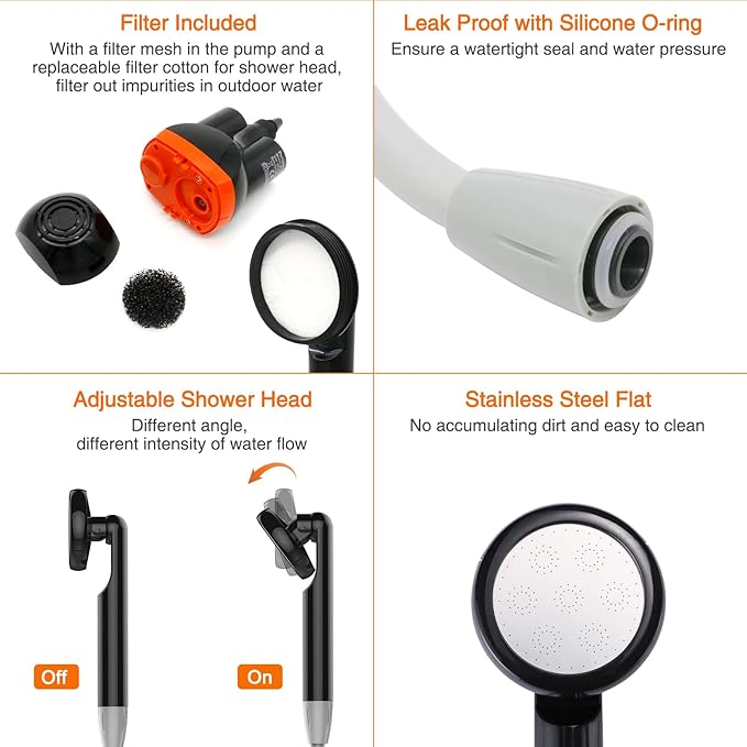 Portable Shower Camping Shower, Outdoor Camp Shower Pump Rechargeable Shower Battery Powered Handheld Shower Heads for Camping, Hiking, Beach Washing, Traveling, Pet Cleaning, Watering