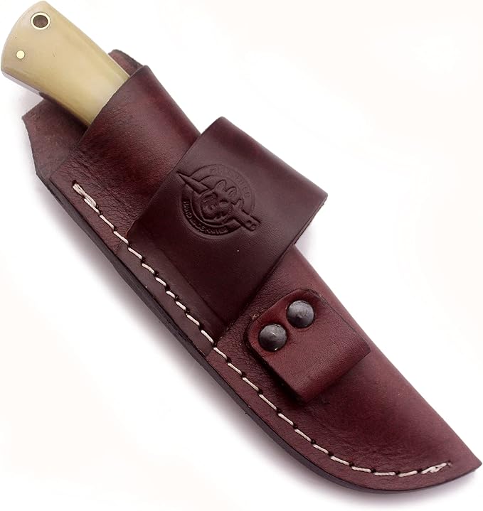 Handmade Damascus Steel Knife for Hunting,Survival,Camping,Bushcraft and Fishing-Fixed Blade Dagger with Drop Point Full Tang-Bone Handle with Cowhide-Leather Sheath DCX 22 -201