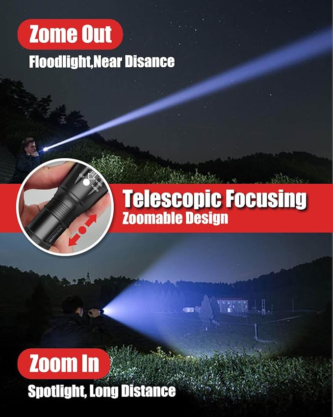 Victoper LED Flashlight 2 Pack, Bright 2000 Lumens Tactical Flashlights High Lumens with 5 Modes, Waterproof Zoomable Flash Light for Outdoor, Gifts for Student Dorm Camping Essentials Camper Gear