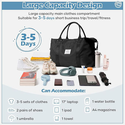 Small Black Gym Bag for Women, Stylish Duffle Travel Bag for Plane, Lightweight Duffle Bag for Women & Men, Sport Gym Tote Bag with Wet Pocket for Yoga, Pilates, Swimming