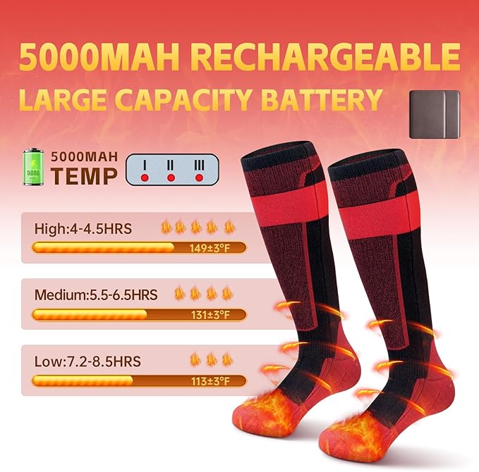 Heated Socks, Rechargeable 10000mah Battery Heated Socks for Men Women, Upgraded Washable Electric Thermal Warming Socks, App Control Winter Feet Warmer for Camping Hiking Skiing Outdoors