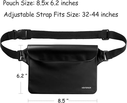 Waterproof Waist Pouch 2-Pack | Beach Accessories Fanny Pack for Swimming Snorkeling Sailing Kayaking Beach Pool Water Parks | Keep Your Phone Wallet Safe and Dry (White & Black)