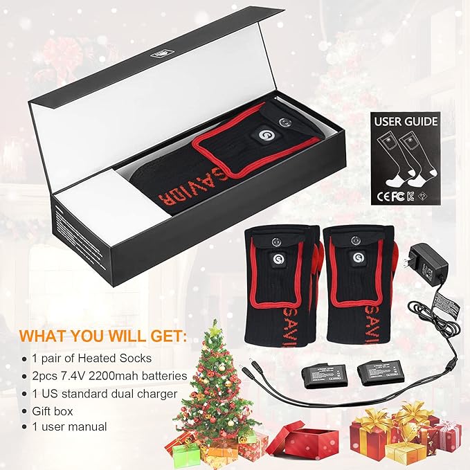 Heated Socks, Battery Rechargeable Electric Heating Socks, Thermal Warm Socks for Men Women Hiking Camping Winter Footwarmers