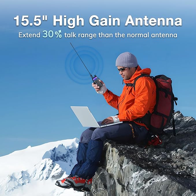 BAOFENG UV-5G (UV-5X) GMRS Handheld Radio, Long Range Rechargeable Two Way Radio for Adults NOAA Weather Receiver & Scanner, with Two 15.5" High Gain Antenna & Programming Cable Support Chirp, 2 Pack