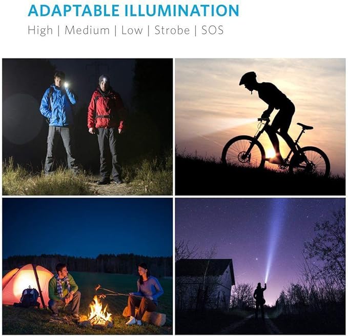 MODOAO 1500LM LED Flashlight Waterproof Zoomable Tactical Flashlight with 5 Light Modes for Hiking, Camping, Emergency (5 Pack-A)