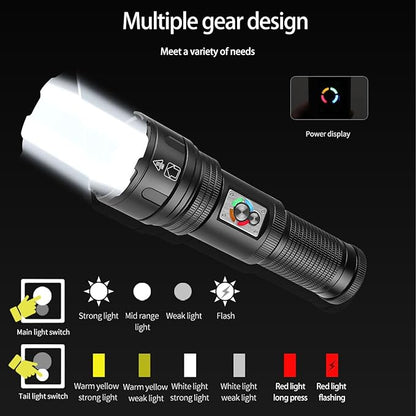 Multifunctional Rechargeable Flashlights High Lumens, 2-in-1 Super Bright Flashlight & Camping Lights, Waterproof Tactical Flashlights with Zoomable, 4+6 Modes for Camping, Hiking, Emergencies