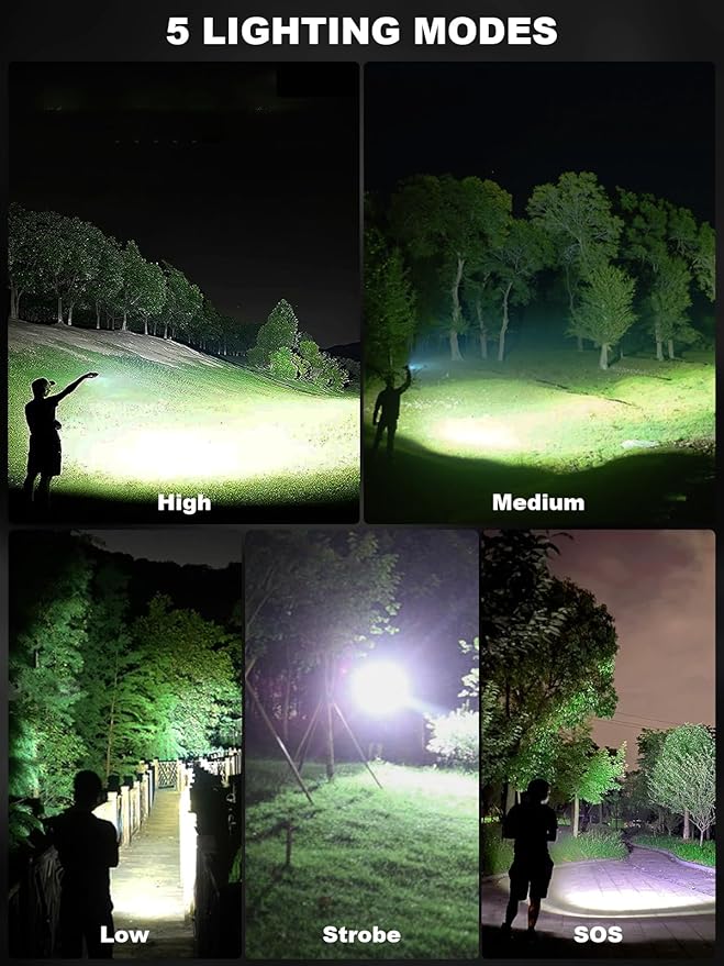 Flashlights High Lumen Rechargeable, 990,000 Lumens Super Bright LED Flashlight, High Powered Flash Light with 5000 mAh Capacity, Waterproof Handheld Flashlight for Camping Hiking(2 Pack)
