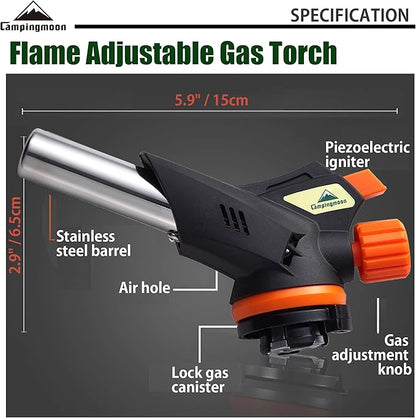 CAMPINGMOON Flame Adjustable Cooking Torch (Butane Gas Fuel Not Included) for Camping BBQ Barbecue MT-2915-BK