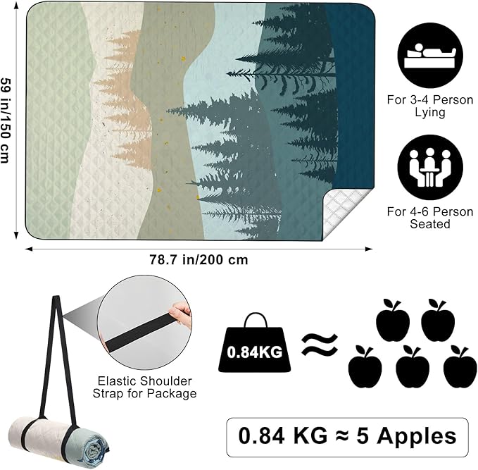 ICOSY Large Picnic Outdoor Blankets, 78" x 59" Beach Camping Blanket Waterproof Sandproof Picnic Camping Mat Camping Gear Essentials