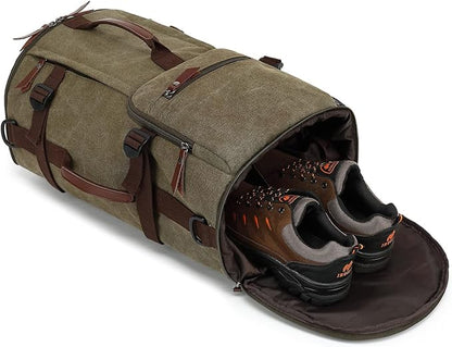 Gym Duffle Bag Backpack 4-Way Vintage canvas with Shoes Compartment for travel Sport Hiking laptop (Vintage green) X-Large