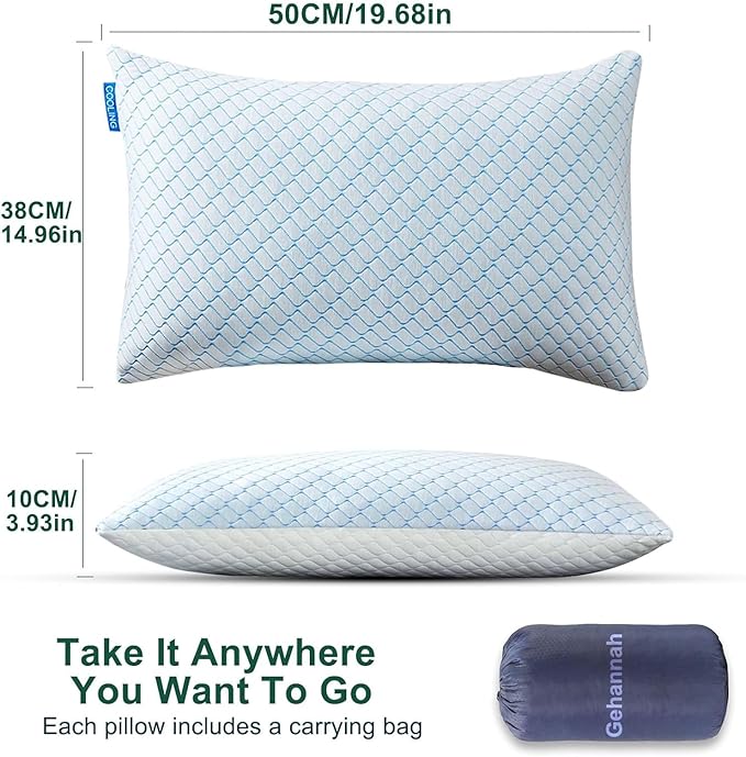 Gehannah Travel Pillow - Large Size Compressible Camping Pillow for Sleeping, Shredded Memory Foam Pillow with Storage Bag Compact Supportive, Pillow for Adults Kids Outdoor Backpacking Hiking Gear