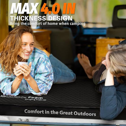 Self Inflating Sleeping Pad, 4in Ultra-Thick Foam Camping Car Mattress with Air Pump Sack, Sleeping Mat for Adults Inflatable Camping Pad Mattress, Single Cot Bed, Travel, Car, Tent, Home, Black