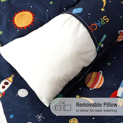 Bunnikins & Clover Toddler Nap Mat with Removable Pillow, Nap Mats for Preschool, Easy Clean Toddler Nap Pad for Kindergarten, Kids Sleeping Bag for Travel Camping
