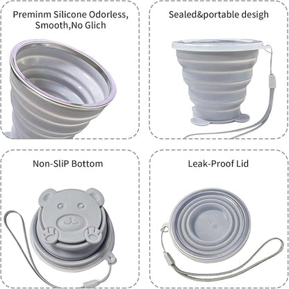 Collapsible Cups, Silicone Collapsible Travel Cup, Expandable Folding Camping Drinking Cup with Lids Reusable Small Portable Mugs Cup for Travel, Camping, Hiking, Beach, Outdoor Sports 180ML+180ML