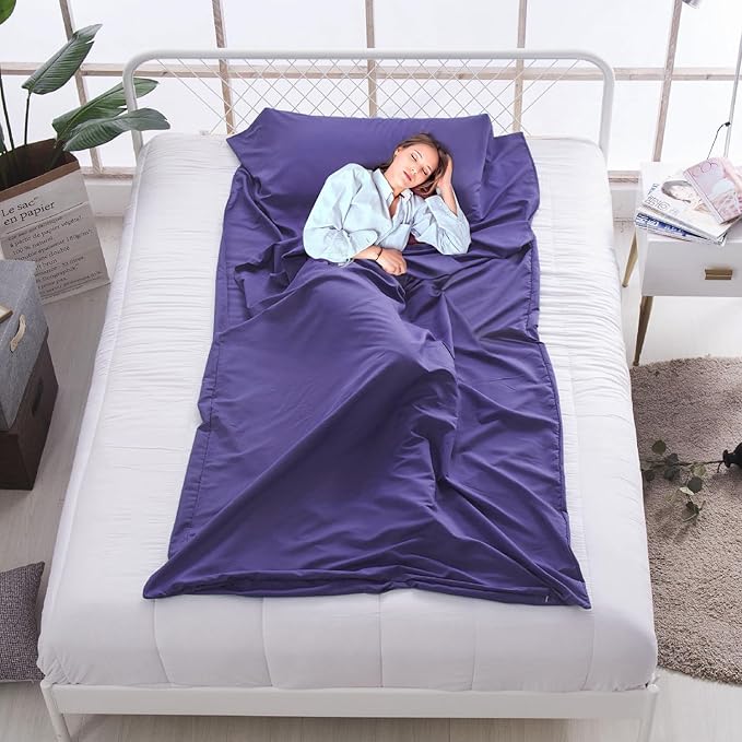 KOMUSMO Sleeping Bag Liner with Zipper, Ultralight Travel Sheets for Adults, Portable Sleep Sack Camping Sheet, Ideal for Traveling, Hiking, Tenting, Hotel and Camping