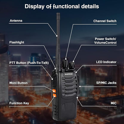 Baofeng Walkie Talkies 888S Rechargeable Long Range with Earpieces for Adults, 16 Channel Professional Radio Handheld Two Way Radios Li-ion Battery and Charger Included (4pack with 4earpiece)