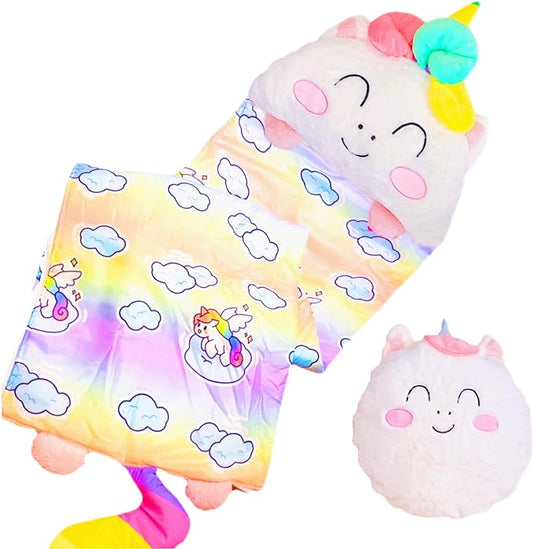 Happy Kids Sleeping Bag, Animal Bags, Sleepy Sack, Comfy, Cozy, Compact, Sleeping Bag with Pillow, Soft Pillow, Nap Mat, Wram Plush with Cotton, Slumber Bag