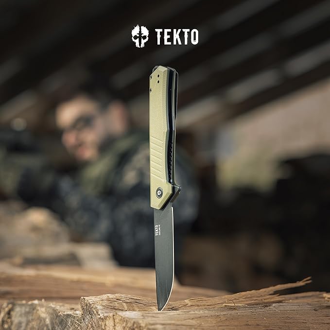 F1 Alpha Folding Pocket Knife - Modified Straight Back Blade, Titanium Coated D2 Steel, Ideal for Outdoor Camping and Backpacking, Tactical Carbon Fiber Handle, Blue Titanium Accents
