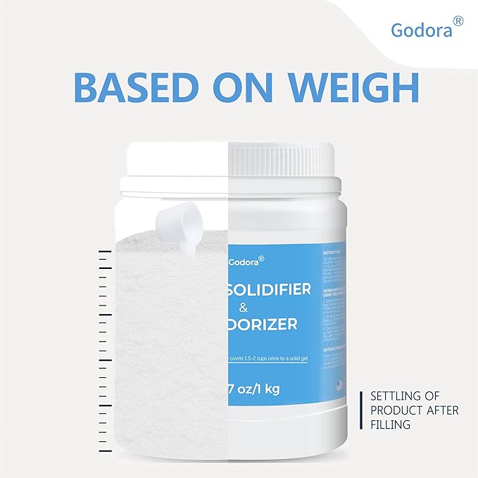Godora ECO-Friendly Poo Gel Powder with Spoon, Fast-Absorbing Camping Toilet Chemicals, Rapidly Biodegradable Eco Gel for Portable Toilet, for Outdoor Portable Bedpans & Emergencies