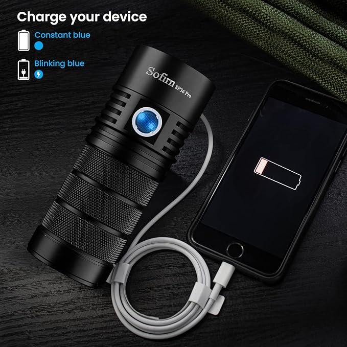 sofirn SP36 Pro Rechargeable LED Flashlight 8000 Lumens max, Powerful Flashlight with 4X SST40 6500K LED Anduril UI2, IPX8 Waterproof, for Emergencies Camping (SP36 Pro-Kit)