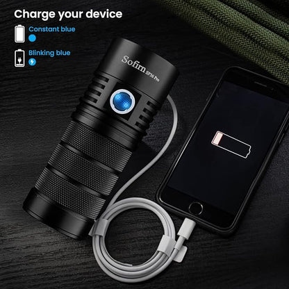sofirn SP36 Pro Rechargeable LED Flashlight 8000 Lumens max, Powerful Flashlight with 4X SST40 6500K LED Anduril UI2, IPX8 Waterproof, for Emergencies Camping (SP36 Pro-Kit)
