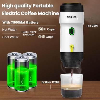 Portable Espresso Maker,Travel Coffee Maker for Camping, Car Coffee Maker Self-Heating with USB-DC,3-in-1 Extraction of 8g Ground Coffee & NS Capsule for Hiking,Office,RV(White)