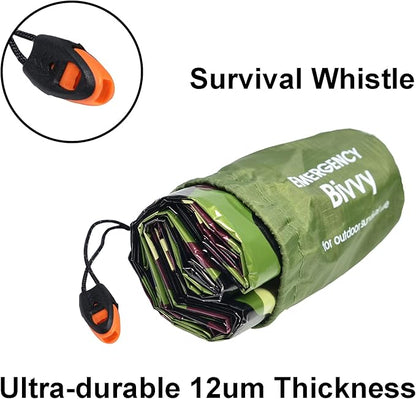 4 Pack Camo Emergency Sleeping Bags Survival Bivvy Sack with Whistles, Lightweight Portable Survival Gear for Outdoor Camping Hiking Keep Warm After Disasters (1PERSON)