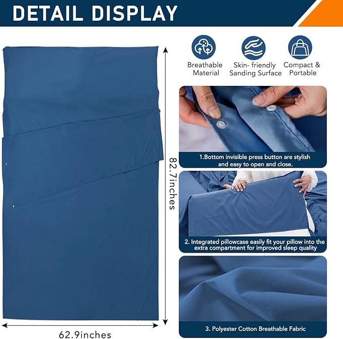 Sleeping Bag Liner - Lightweight, Compact & Portable Adult Sleeping Bag Liner,Lightweight Travel Sheet for Hotels & Traveling, Suitable for All Seasons, Camping, Backpacking, Hiking