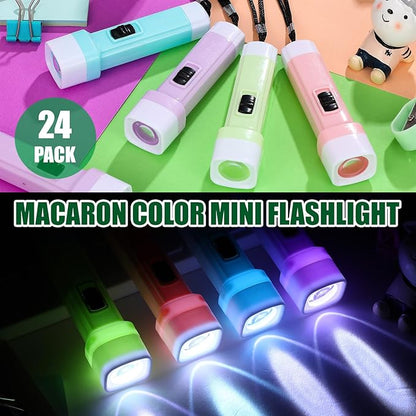 24 Pcs Mini Flashlight Bulk Small Multicolor LED Flashlights with Lanyard Portable Flashlights Lightweight Handheld Flashlight for Night Party Favors Gift Camping Hiking Home(Macaron Style)