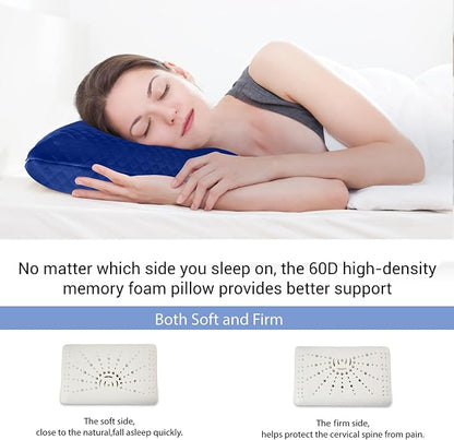 Camping Pillow Memory Foam,Easy to Fold,Camping Essentials,Small Travel Pillow with Portable Bag,Hiking Pillow for Backpacking,Anti-Pilling Pillow Cover (Blue)