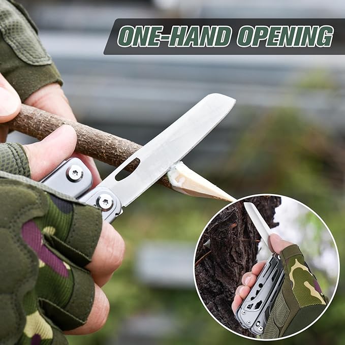 FLYHOMES Multitool, 20-in-1 Multitools Pliers with Large Scissors, Fire Starter, Screwdriver, Gift for Men, Professional for Camping Survival Tools, Hunting, Hiking (Silver)