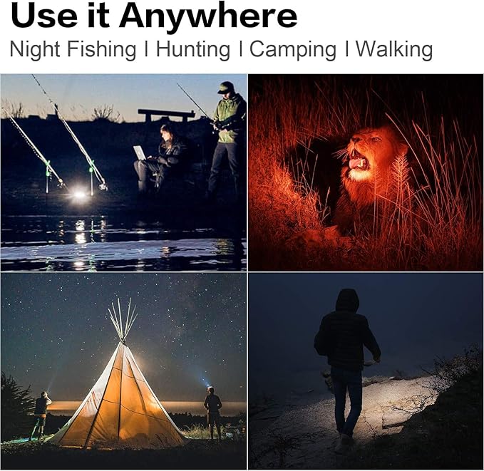 BUYSIGHT Rechargeable Spotlight Flashlight, Hand held Spotlight 200,000 lumens Waterproof Flashlight Hunting Lamp with red Filter(Black)