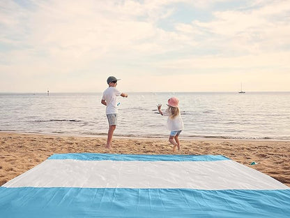 WEKAPO Beach Blanket Sandproof, Extra Large Beach Mat, Big & Compact Sand Free Mat Quick Drying, Lightweight & Durable with 6 Stakes & 4 Corner Pockets