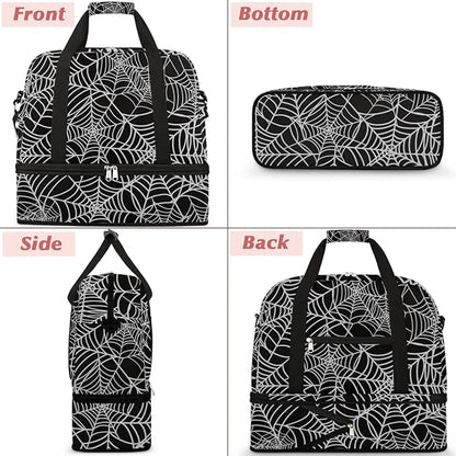 cfpolar Woman Travel Duffel Bag Halloween Spider Web Foldable Tote Carry On Luggage Sports Gym Bag With Shoe Compartment Overnight Weekend Yoga Workout Bag Training Handbag