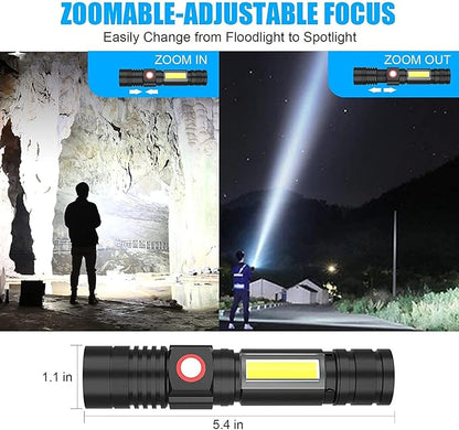 USB Rechargeable Flashlight, Magnetic LED Flashlight, 2000 Lumen Super Bright LED Tactical Flashlight with Cob Worklight,Waterproof,Zoomable Small LED Flashlight for Camping, Flashlight with Holsters