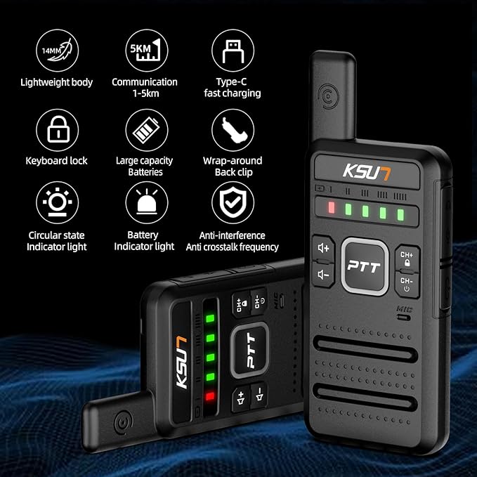M10 Walkie Talkies with Long Range Signal, NOAA Weather, 3300mAh Battery Rechargeable, 16 Preset Channels Flash Replication Frequency, Tpye-C Charging Cable for Adults (Black 2 Pack)