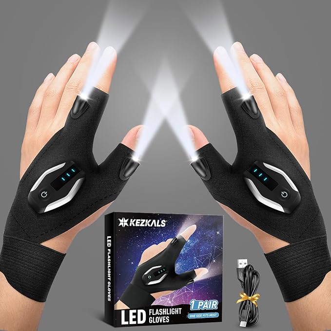 KEZKALS Father's Day Gifts, LED Rechargeable Flashlight Gloves, Mens Gifts for Dad, Birthday Gifts for Men Him, Husband, Grandpa, Fishing Gifts for Men, Gifts for Men Who Have Everything