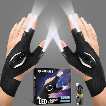 KEZKALS Father's Day Gifts, LED Rechargeable Flashlight Gloves, Mens Gifts for Dad, Birthday Gifts for Men Him, Husband, Grandpa, Fishing Gifts for Men, Gifts for Men Who Have Everything