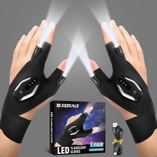 KEZKALS Father's Day Gifts, LED Rechargeable Flashlight Gloves, Mens Gifts for Dad, Birthday Gifts for Men Him, Husband, Grandpa, Fishing Gifts for Men, Gifts for Men Who Have Everything