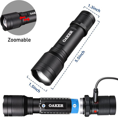Oaker XF2013 USB-C Rechargeable Flashlight 2000 Lumens,5 Light Modes LED Flashlight, Waterproof Hand Light for Hiking Camping