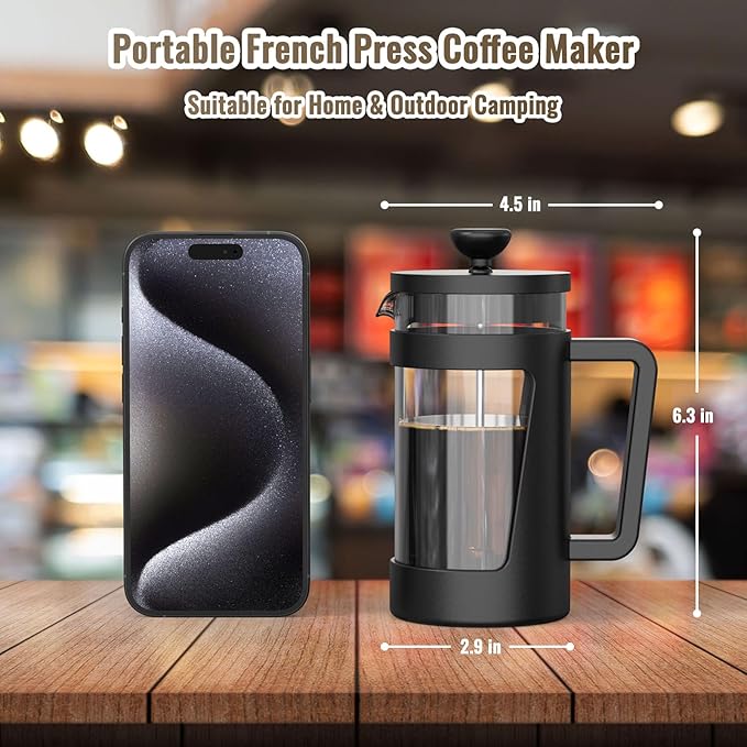 RAINBEAN Small French Press 12 Oz, Mini French Press Coffee Maker 1 Cup, Single Serve Coffee Press, Coffee Brewer With 3 Level Filtration, Perfect for Tea Lovers