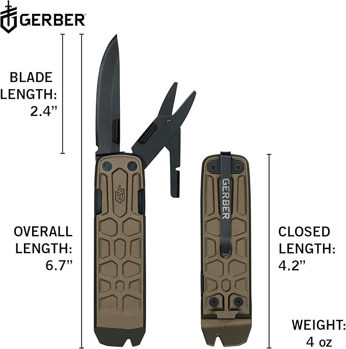 Gerber Gear Lockdown Slim Pry 7-in-1 Multi-tool - 2.5" Plain Edge Blade, Scissors, Saw - EDC Gear and Equipment - Burnt Bronze