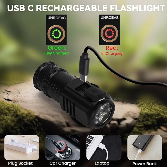 Mini Flashlight 2550 Lumens Rechargeable USB C Charging, Small Flashlights High Lumens 5 Modes, Pocket Flashlight with Clip, Magnetic Flashlight for EDC,Camping, Hiking,Emergency (12 Pack)