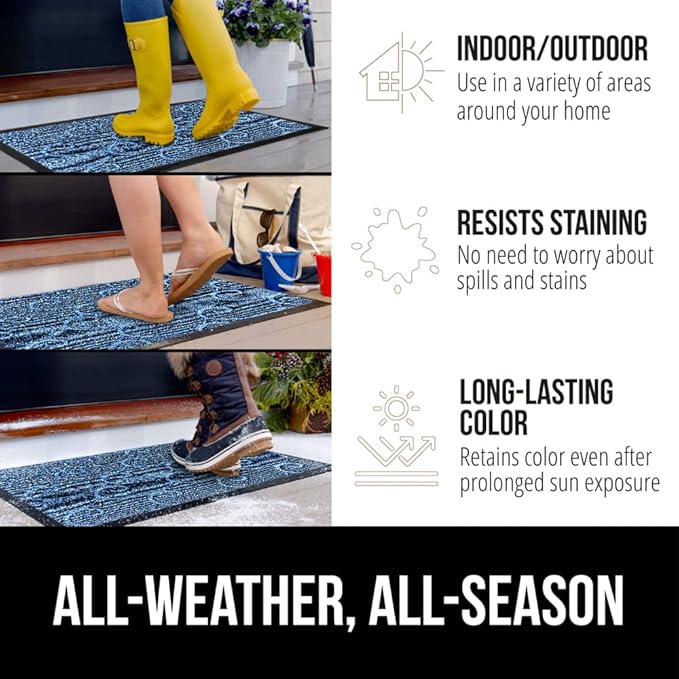 GORILLA GRIP 100% Waterproof All-Season WeatherMax Doormat, 23x35, Durable Natural Rubber, Stain and Fade Resistant, Low Profile, Indoor Outdoor Doormats, Easy Clean Patio Entry Mat, Ocean Blue Waves