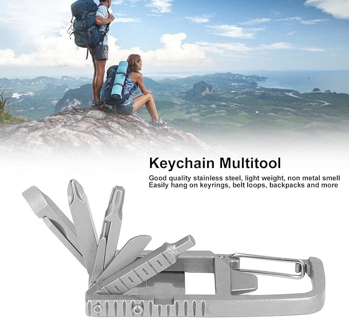12 in 1 Keychain Multitool Screwdriver Bit Folding Multi Tool Bottle Opener Portable Pocket Tool for Outdoors Camping